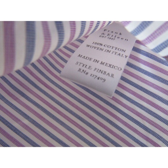 Frank & Eileen Finbar White Striped Button Down Long Sleeve Shirt Size S NWOT - Picture 5 of 6